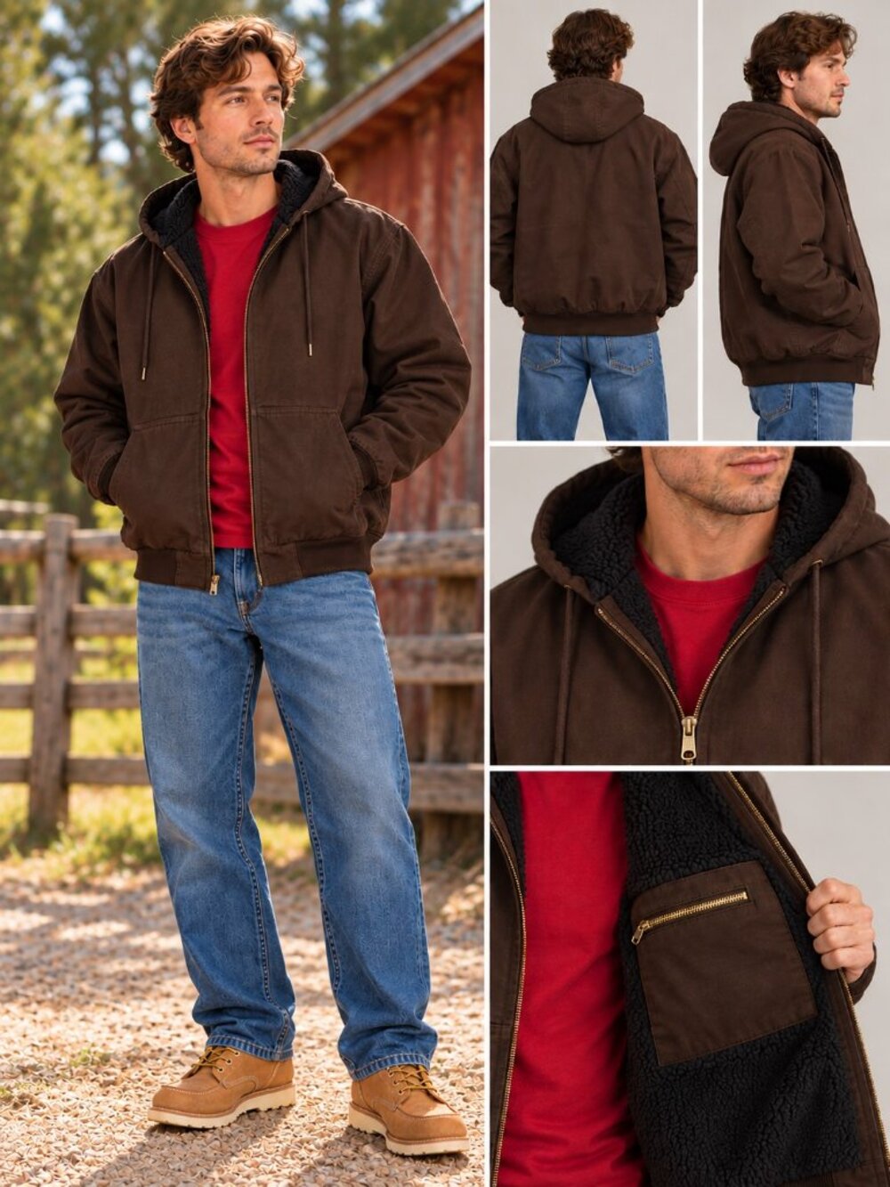 Smith’s Workwear Men’s L Brown Sherpa Lined Duck Canvas Hooded Jacket NWT